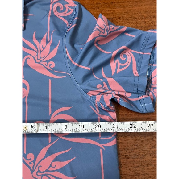 Reyn Spooner Alfred Shaheen Mens Medium Blue Pink Bird of Paradise Polo Shirt - Picture 12 of 14